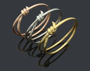 Tasarımcı Gold Bangle Kadın Paslanmaz Çelik Düğümlü Parlak Çift Bilezikler Men039s Moda Lüks Takı Sevgiline039S Gün 6028524