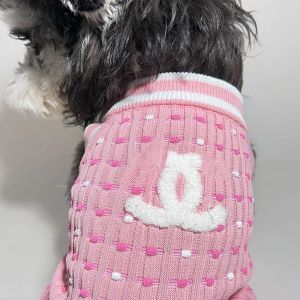 Designer Dog Clothes Brands Dog Apparel Dogs Sweater Classic Letters Pattern Stretch Comfort Cotton Pet Sweatshirt Vest for Small Doggy Pink CSG2312115-6.5