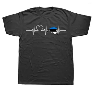 Homens Camisetas Estônia Mapa Heartbeat Bandeira Vintage Gráfico Algodão Streetwear Manga Curta Presentes de Aniversário Verão T-shirt Mens Roupas