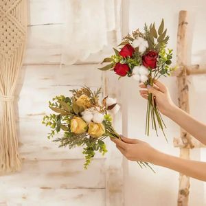 Fiori decorativi Bouquet di cotone bianco Fiore artificiale Natale Festa di nozze Soggiorno Simulare pianta verde Decorazioni per la casa