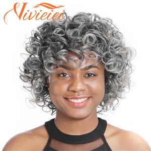 Syntetyczne peruki Krótkie kręcone peruki Syntetyczna czarna szara peruka Kinky Curly Faly Peruka z grzywką Puszysta Naturalna krótka peruka Big Curly Peruka 231211