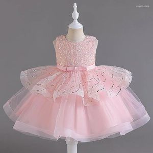 Girl Dresses Elegant Pink Tiered Bow Belt Sequined Flower Girls Princess Formal Special Occasion Custom Costume 2023