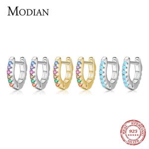 100% 925 Sterling Silver Colorful Zircon Tiny Small Hoop örhängen för flickor Kvinnor Turkoise Erring Fine Statement Smycken 210707246Q