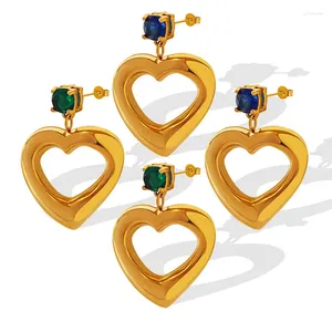 Studörhängen 2023 Rostfritt stål Tranish Free Multi Color Green Cubic Zirconia Heart for Women Metal Dangle Post Earring Present