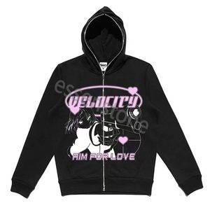 Y2K Zip up Hoodie Damen Anime neue Grafik Goth Sweatshirt Sport Mantel Pullover Grunge Gothic Langarm Übergroße Kapuzenjacke Asiatische Größe S-XXXL