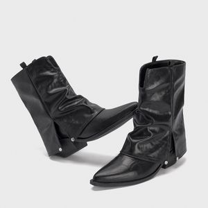 Nya Cowboy Boots Coper pekade Toe High Strange Heels Designer Dupe Luxury Black 2024 Denim Women's Boots Shoes Storlek 34-40