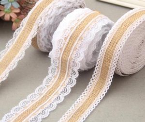 Fournitures de fête 2M rouleau de ruban de dentelle de jute en toile de jute naturelle et dentelle blanche décorations de fête de mariage vintage artisanat décoratif 2662038