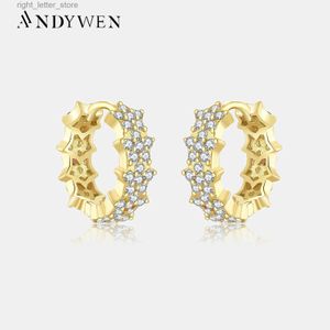 Stud Andywen 925 Sterling Silver 10.5mm Clear Star Flower Hoop Large Hoops Thick Large Heavy Circle Loops Piercing 2020 Party Jewelry YQ231211