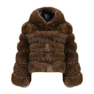 Frauen Pelz Faux Jaxmonoy Echt Mantel Mit Kapuze Winter Mode Warme Natürliche Jacke Damen Luxus Einfarbig Outwear Volle Ärmel weibliche 231211