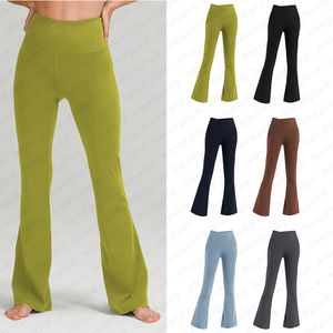 Lu Damen-Yogahose, Workout, hohe Taille, Schlaghose, hohe elastische Sporthose mit weitem Bein, einfarbig, schmale Passform, formend, enge Hüft-Leggings, enge Hose, Trainingshose A-06