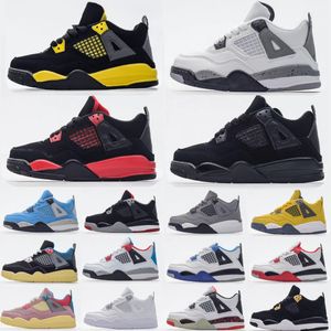 Jumpman 4s Kids Scarpe 4 Toddlers Sneakers Boys Girls Basketball Traelers Red Thunder University Blue Gread Grey Cat Black Black Children Black Designer Shoe 4Y 5y