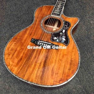 Grand guitar factory direct supply handmade cutaway OM45 style acoustic electric guitar with KOA solid wood for wholesale KOA wood back accept guitar and bass, OEM