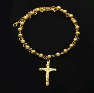 Religious Stainless Steel Gold Plated 6mm/8mm Beaded Rosary Charm Bracelet for Men Women 8.268808529