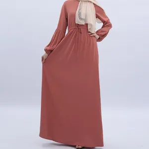 Abiti casual Moda Mislim Abayas Manica a lanterna Polsino elastico Abito da donna Dubai Lunghezza intera Abaya turco Abito musulmano islamico