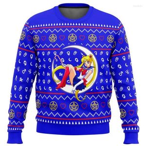 Suéter masculino Sailor Guardian Moon Feio Suéter de Natal Presente Papai Noel Pulôver 3D Fleece Moletom e 2023 Outono/Inverno T