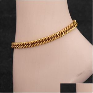 Anklets Designer Anklet Wide 7mm Chunky Link Chain Gold Color Thick 9 10 11 Inches Ankelarmband för kvinnor Män vattentät 18K Drop de DHQMC