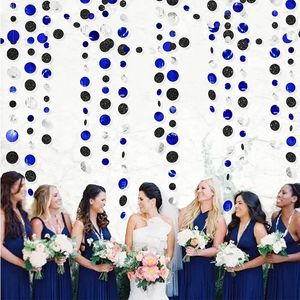 Party Decoration 13Ft Navy Blue Black Silver Baby Shower Decorations Royal Gender Reveal Garlands Polka Dots Circle Streamers