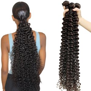Syntetiska peruker Nextface brasilianskt hår 22 24 28 28 tum djupt lockigt mänskligt hår buntar naturliga färg djupa våg hår buntar tjocka hår väver 231211