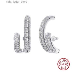 Orecchini con zircone AAAA in argento sterling 925 di lusso con perno per le donne Orecchini a cerchio fatti a mano con mezzo orecchino Regalo di anniversario YQ231211