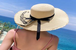 Sommarbroderi Straw Hat Fashion Women Wide Brim Sun Protection Beach Hat Justerbar diskette Fällbara damer Hattar för kvinnor ACCE3680526