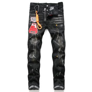 Jeans masculinos de grife jeans masculinos jeans europeus calças masculinas calças motocicleta bordado rasgado para tendência algodão moda jeans macacão masculino jeans roxo