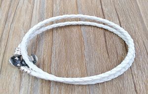 Ivory White Braided Double-Leather Charm Bracelet Authentic 925 Silver Fits European Style Jewelry Charms Beads Handmade Andy Jewel 590745CIW-D4271915