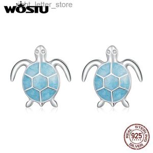 Stud WOSTU Echt 925 Sterling Silber Blaue Schildkröte Ohrstecker Nette Zirkon Ohrringe Für Frauen Mode Silber Schmuck CQE1035 YQ231211