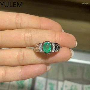 Cluster Rings YULEM Naural Colombia Emerald Man Ring 925 Sterling Silver Jewelry For Men 6x8mm 1ct Big Size