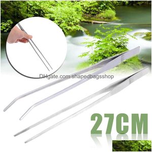 Cleaning Tools 27Cm Aquarium Live Tank Straight Curve Plant Tweezers Long Tongs Stainless Steel Fish Tweezer Cleaning Clamp Tool P0712 Dht2S