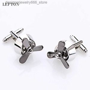 Manschettlänkar Hot Sale Propeller AirScrew Fan Cufflinks For Men Lepton Silver Color Plan Fan Cufflinks Men Shirt Cuff Links Relojes Gemelos Q231211