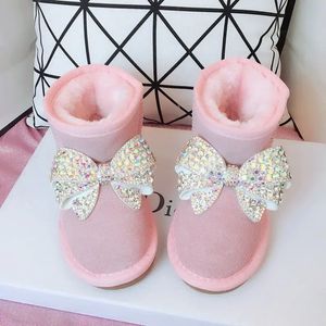 Buty ręcznie robione dziewczęta 2023 Childrens Buty Zima krótka księżniczka Snow Cotton Bow 231211