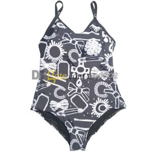 Badeanzug mit V-Ausschnitt für Damen, Sling-Bademode, Buchstaben-Druck, Badeanzug, Surfen, Tauchen, einteiliger Strandmode