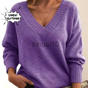 Kvinnors stickor Tees 2023 Autumn and Winter New Women's Knitted Pullover Large Size Lose V-Neck Elegant Fashion Warm Casual Warm Top Sweater Jumper J231211