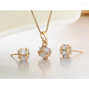 Necklace Earrings Set Cute Cz Stones Disco Ball Small Jewelry For Women Gold Color Charm Pendant Stud Ring Jewellery Sale 45cm