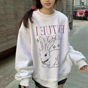 Kadın Hoodies High Street Komik Karikatür Hoodie O-Neck Sweatshirt Gevşek büyük boy uzun kollu kazak baskılı y2k üst çiftler kız