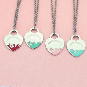 Heart necklace womens stainless steel 19mm couple pendant blue pink green red jewelry on the neck Valentine day gift for girlfriend accessories wholes u5yf#