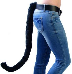 Tierkostüm, Cosplay-Zubehör, Katze, Plüsch, pelzig, lange Schwänze mit Schleifenglocken, Halloween, Weihnachten, Henne, COS, Dienstmädchen-Requisiten, schwarz, weiß, 50 cm, 3983629