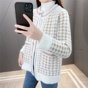 Women's Wool Blends Fashion Imitate Mink Velvet Coat Korean Style knit Women's Woolen Coats Spring Autumn Winter Plaid Jacket Tops Female 2024 231211