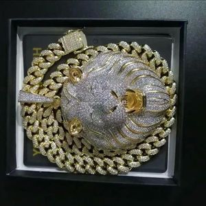 Męskie biżuterię hip -hop mrożony wisiorek luksusowy designer naszyjnik bling diamentowy łańcuch łącza kubańskiego duże wisiorki lwa Raper Anime ACCE260X