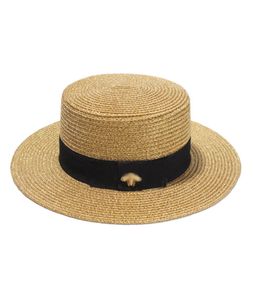 Cappello Fedora estivo da donna Cappello di paglia piccola ape Cappellino intrecciato in oro retrò europeo e americano Cappellino da spiaggia piatto parasole femminile6903340