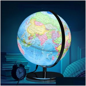 Dekorativa objekt Figurer World Globe English Version Map med LED Light Geography Education Supplies 230616 Drop Delivery Ho Otjjm