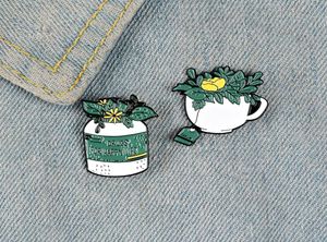 Green Plant Emamel Pins Flower Pill Bottle Happy Life Badge Tea Cup Brooch Jacket Ryggsäck Påse LAPEL PIN THINA JEYCH LADY GI4414493