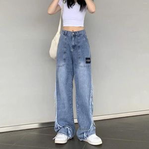 Pantaloni jeans da donna Pantaloni in denim femminili dritti a gamba larga blu autunno alla moda coreana in vendita all'ingrosso estetica originale