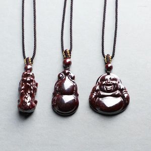 Pendant Necklaces Natural Raw Mineral Cinnabar Carving Buddha Beads Gourd Pixiu Necklace