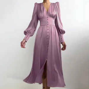 Casual Dresses Women's 2023 Autumn/Winter V Neck Solid Color Midje Wrap Retro Dress Stick för små kvinnor