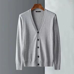 Herrtröjor Th1021 Autumn Men V-hals Cardigan Cotton Sweater Pullover Stickad långärmad avslappnad topp Hombre Pull