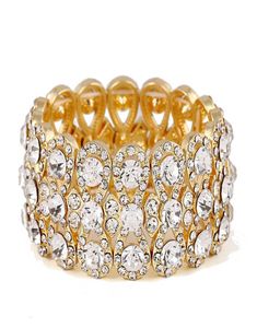 Wedding Jewelry Luxury Full Crystal Rhinestones Gold Color Bracelets for Women Bride Stretch Rope Wide Bracelets Bangles8128209