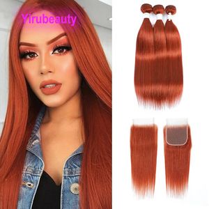 Brazilian Human Hair 350# Color 3 Bundles With 4X4 Lace Closure Silky Straight Free Part Peruvian Double Wefts With Top Closures 10-30inch