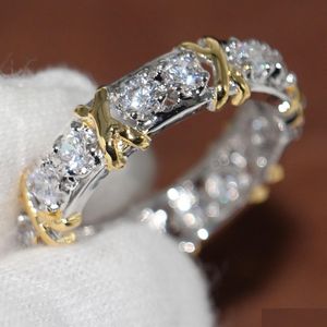 Обручальные кольца оптом Профессиональный Eternity Diamonique Cz Simated Diamond 10Kt Белое желтое золото Наполненное обручальное кольцо Размер кольца с крестом Dh29N