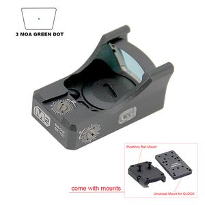 Tactical 3 MOA M2 Green Dot Sight Compact Holographic Reflex Scope Pistola Open-emissor Topless Optics Riflescope de caça com montagem Picatinny e montagem universal